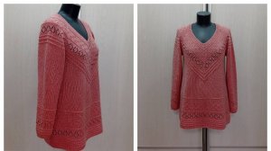 Пудровая туника из пряжи Alize superlana klasik. Вязание рукавов. Готовая работа.