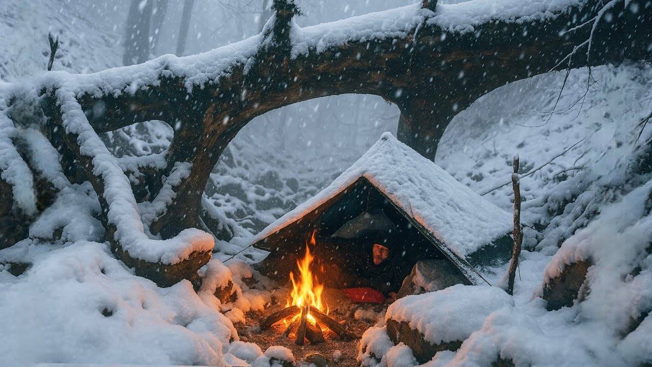 Выживание в одиночку в снежную бурю | Без палатки, без спального мешка, Только огонь и мужество! смотреть онлайн