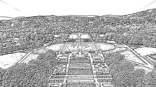 Sketch doodle style. Oslo, Norway. Frogner Public Park with avenue of sculptures, Aerial View, Depa смотреть онлайн