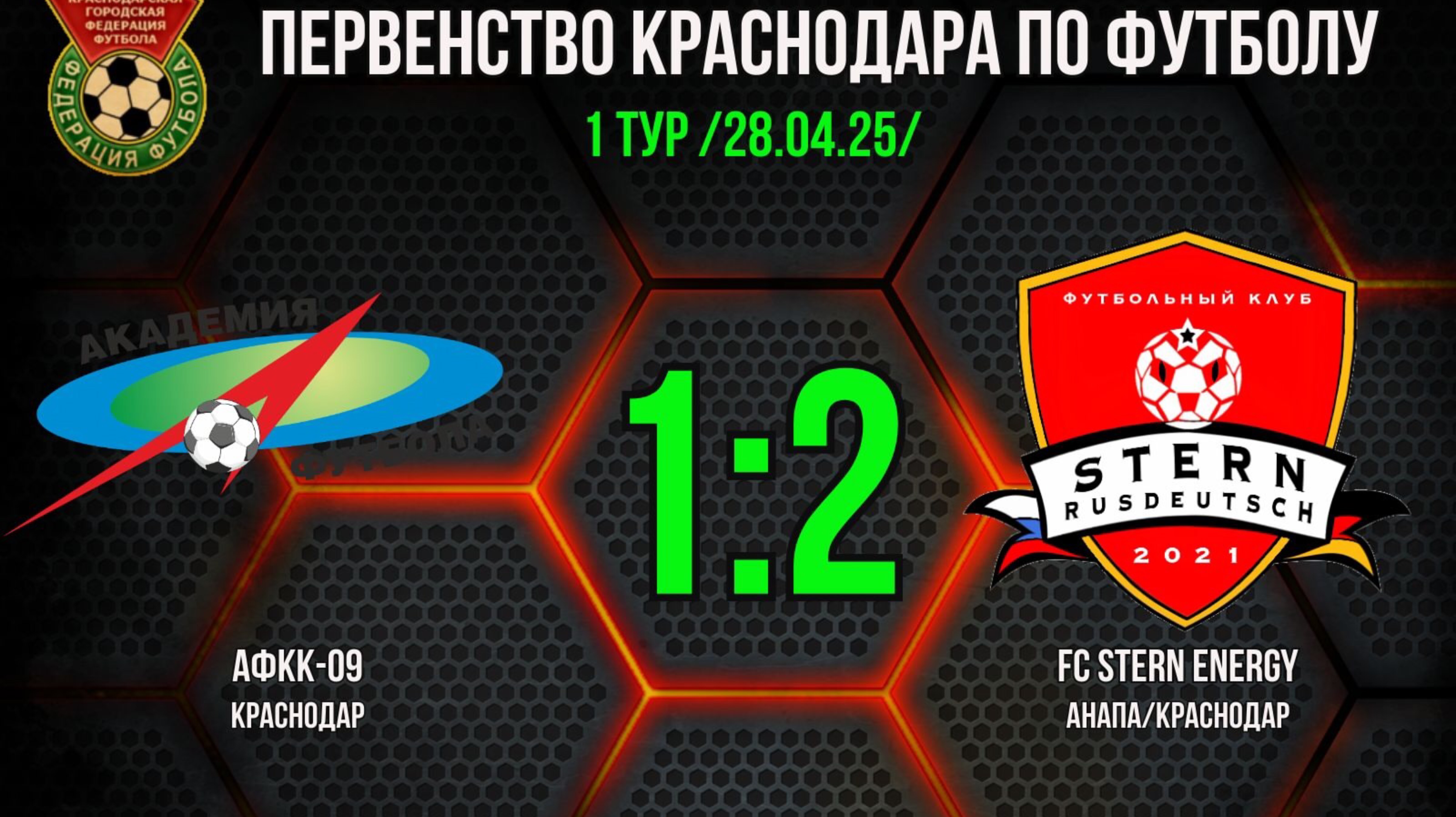 Видео отчёт с матча 1 тура Первенства Краснодара
АФКК-09-FC Stern Energy 1:2