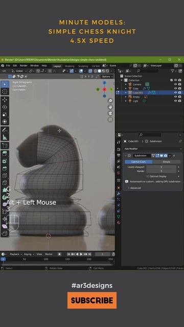 Minute Models Simple Chess Knight | AR3Designs Daily Blender 3D Tips смотреть онлайн