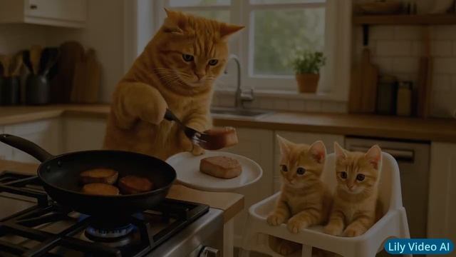 Mama Cat Goes Market to Buy Meat, Comes Home and Makes Beef Ramen for Kittens 🐾❤️ смотреть онлайн