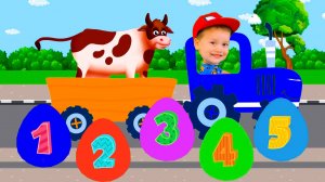 Синий трактор и брозаврики Развивающие и обучающие песенки для детей Яйцо сюрприз Животные на ферме