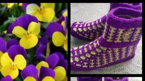 65.МК .# ВИОЛА"# ВЫСОКИЕ ТАПОЧКИ-СЛЕДОЧКИ #НА ДВУХ СПИЦАХ БЕЗ ШВОВ #