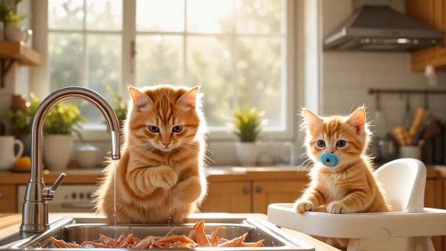 Ginger Cat Brings Abandoned Kitten Home, Cooks Tasty Meal For The Starving Kitten