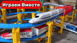 Играем в Японские скоростные поезда 🚄⛩️ 11 поездов на круговых треках с мостами 🚄⛩️