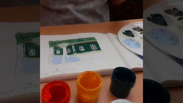 Рисование гуашью. Пейзаж. Дом в деревне. смотреть онлайн