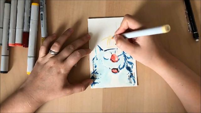Blue Cat postcard COPIC Drawing - Оформление открытки с синими котами И. Зенюк смотреть онлайн