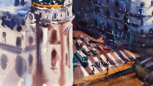 Городской пейзаж акварелью смотреть онлайн