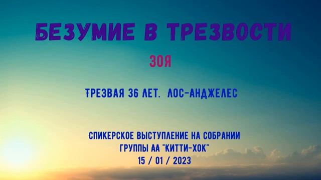 Зоя С. (США, Лос-Анджелес, 36 л. трзв.) "Безумие в трезвости". Спикерское на группе АА "Китти Хок"