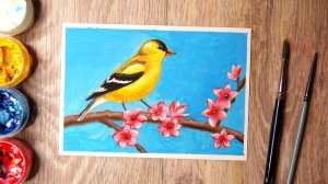 Как нарисовать птицу на ветке сакуры
