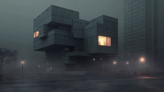 Concrete Silence Futuristic Brutalist Architecture at Night Urban Landscape смотреть онлайн