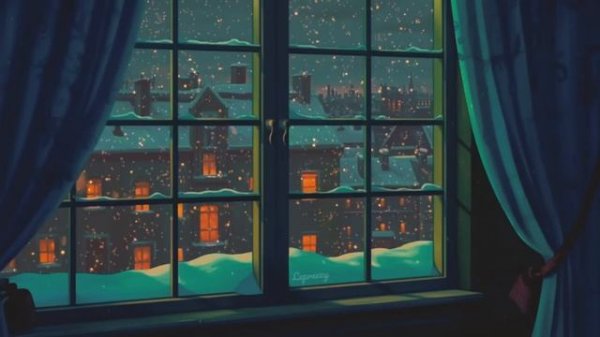 winter snowstorm with vintage oldies playing in another room