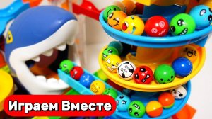 Играем в развивающий конструктор ЛЕГО 🦈🌀 Акула и спиральные горки – весёлые гонки шариков 🦈🌀