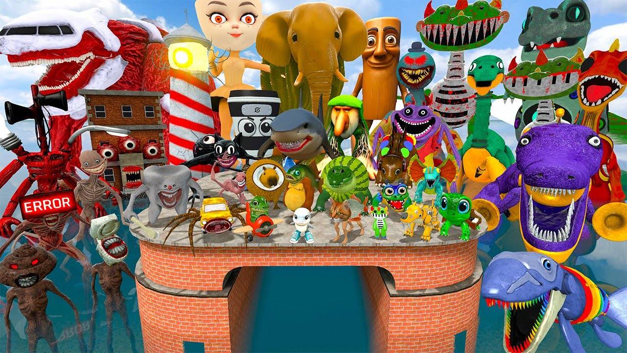 Итальянские мемы и монстры из поппи плейтайм на водной карте в гаррис моде