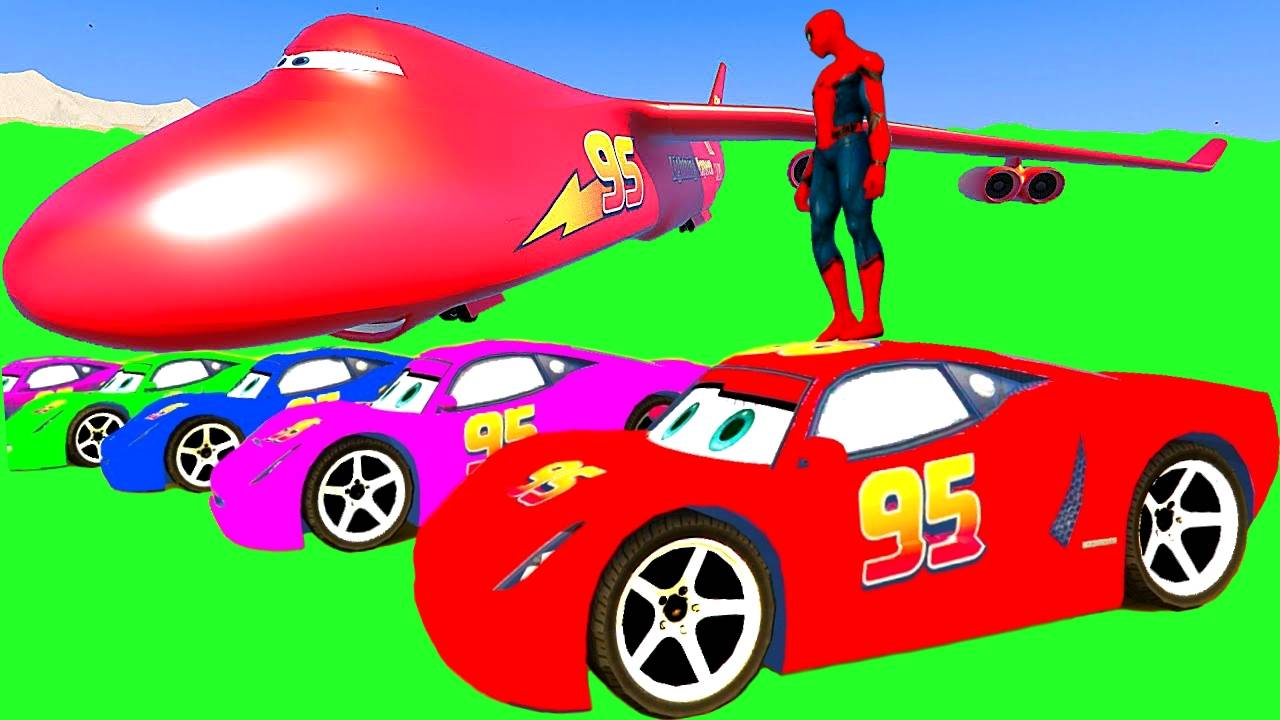 Мультики для Детей Человек-паук катит грузовик Мак с Маккуином песни из диснеевских тачек