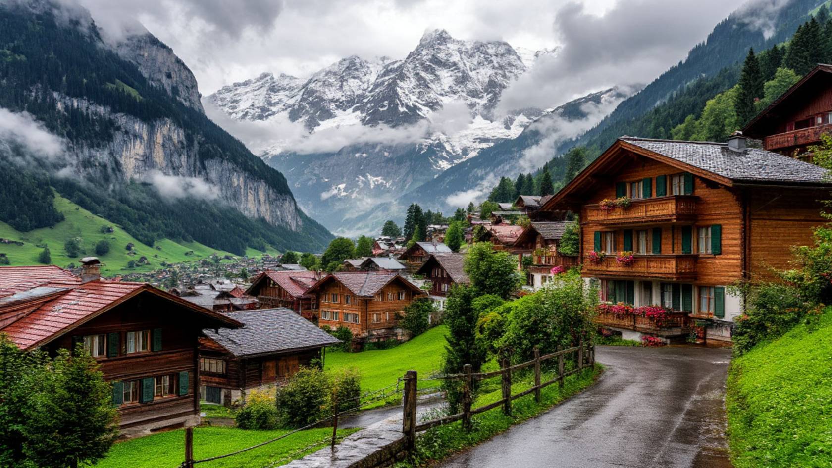 Венген, Швейцария. Пешая прогулка в дождь, потрясающая деревня в Альпах, 4K 60FPS | #шариклайф смотреть онлайн