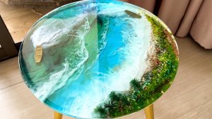 Шикарный стол из эпоксидной смолы с морскими волнами и лодками — сделала своими руками!