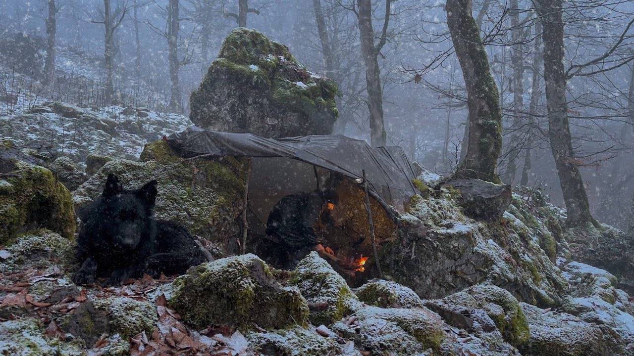 ВЫЖИВАНИЕ В ЗИМНИЙ ШТОРМ под скалой! Кемпинг в заснеженной пустыне при температуре -28°C смотреть онлайн