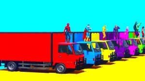 Мультики для детей про Цветные Грузовики и Цветные Машинки с Супергероями и детскими стишками