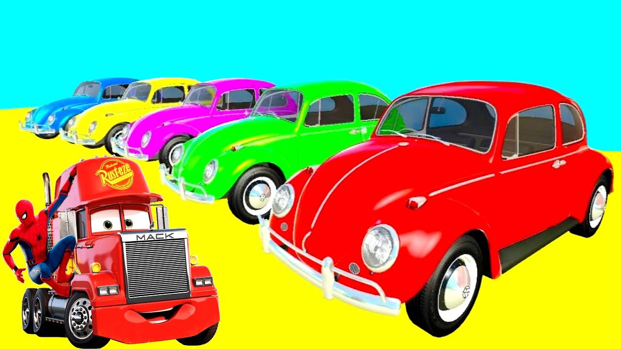 Цветные маленькие машинки и грузовик Маккуина с Забавными Супергероями мультфильм для детей
