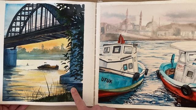 Закончила новый акварельный скетчбук! Листаем вместе. смотреть онлайн