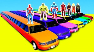 Цветные длинные машины и супергерои мультики для детей с детскими стишками