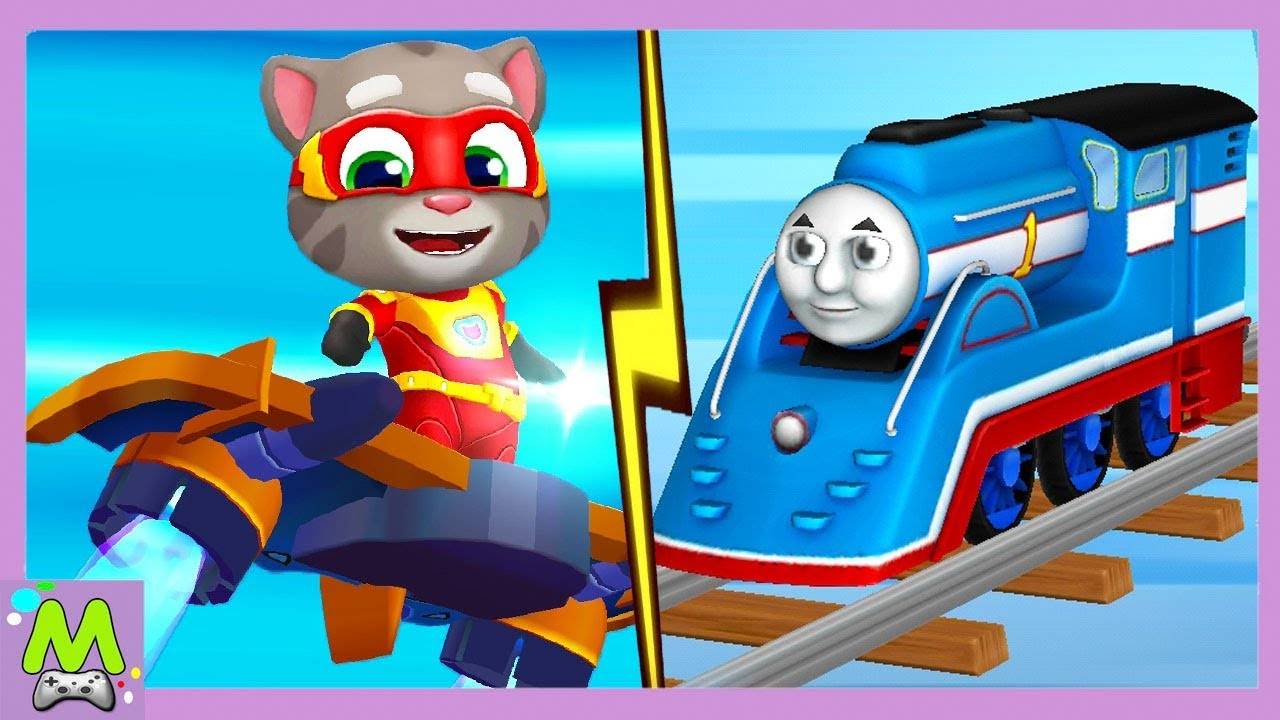 Говорящий Том Погоня Героев Vs Томас Гонки Паровозиков.Супергерои против Транспорта.Кто Круче
