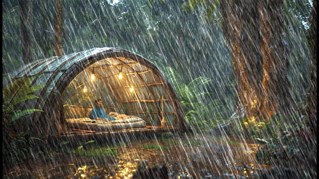 Разбиваем лагерь во время грозы // Пытаемся построить укрытие от дождя смотреть онлайн