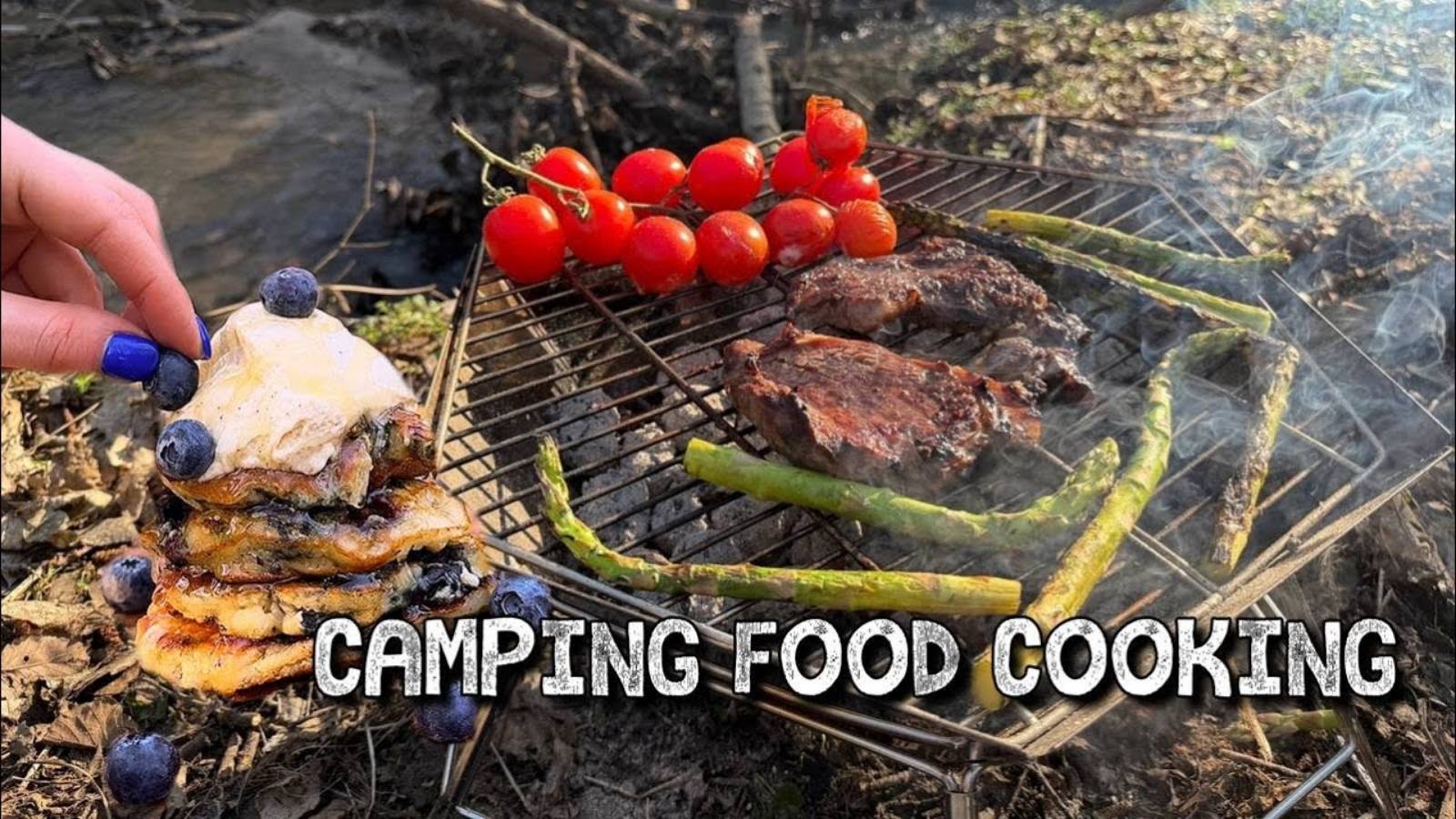 🔥 Одиночный поход и приготовление блюд в формате ASMR | Стейк на гриле и блинчики с черникой в тихо смотреть онлайн