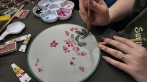 Китайский шёлковый веер с росписью Гохуа