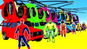 Цветные Машинки и Вертолеты Мультики про Машинки для Детей Человек Паук и Супергерои