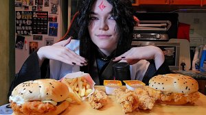 Мукбанг | ROSTIC'S. Шеф Бургер Джуниор, Стрипсы,Картошка фри 🍟, Шеф Бургер Пикантный | Обжор Асмр