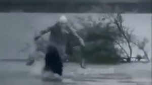 бабка бежит с пакетами по воде мем