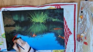 Рисуем акрилом, рыбки в пруду