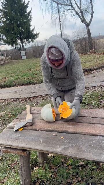 Разрубаю топором тыкву! #интересно #деревенский #тыкв смотреть онлайн