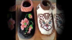 Тапочки следки тунисское вязание связала мама