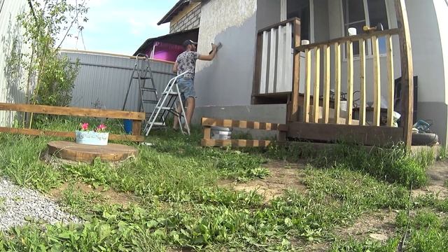 Штукатурю OSB, декоративная штукатурка на ОСБ. Веранда. смотреть онлайн