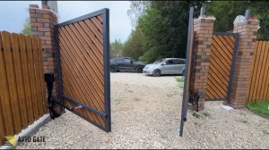 Распашные ворота с калиткой и автоматикой с заполнени