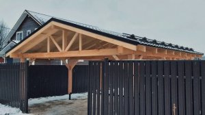 Навес из бруса для 2х автомобилей.