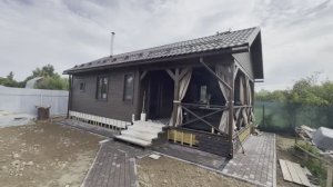 Каркасная баня с террасой 5х10м с барбекю комплексом