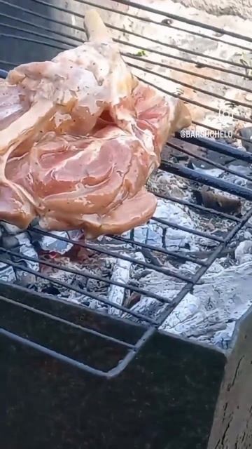 Кусочек барашка на кости, на мангале.
