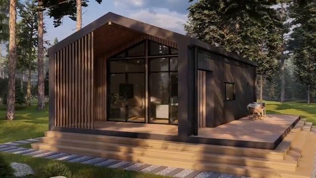 Современный проект небольшого одноэтажного дома 40 м2 | смотреть онлайн