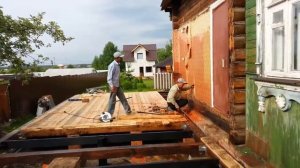 Каркасная пристройка к деревянному дому. День 7.