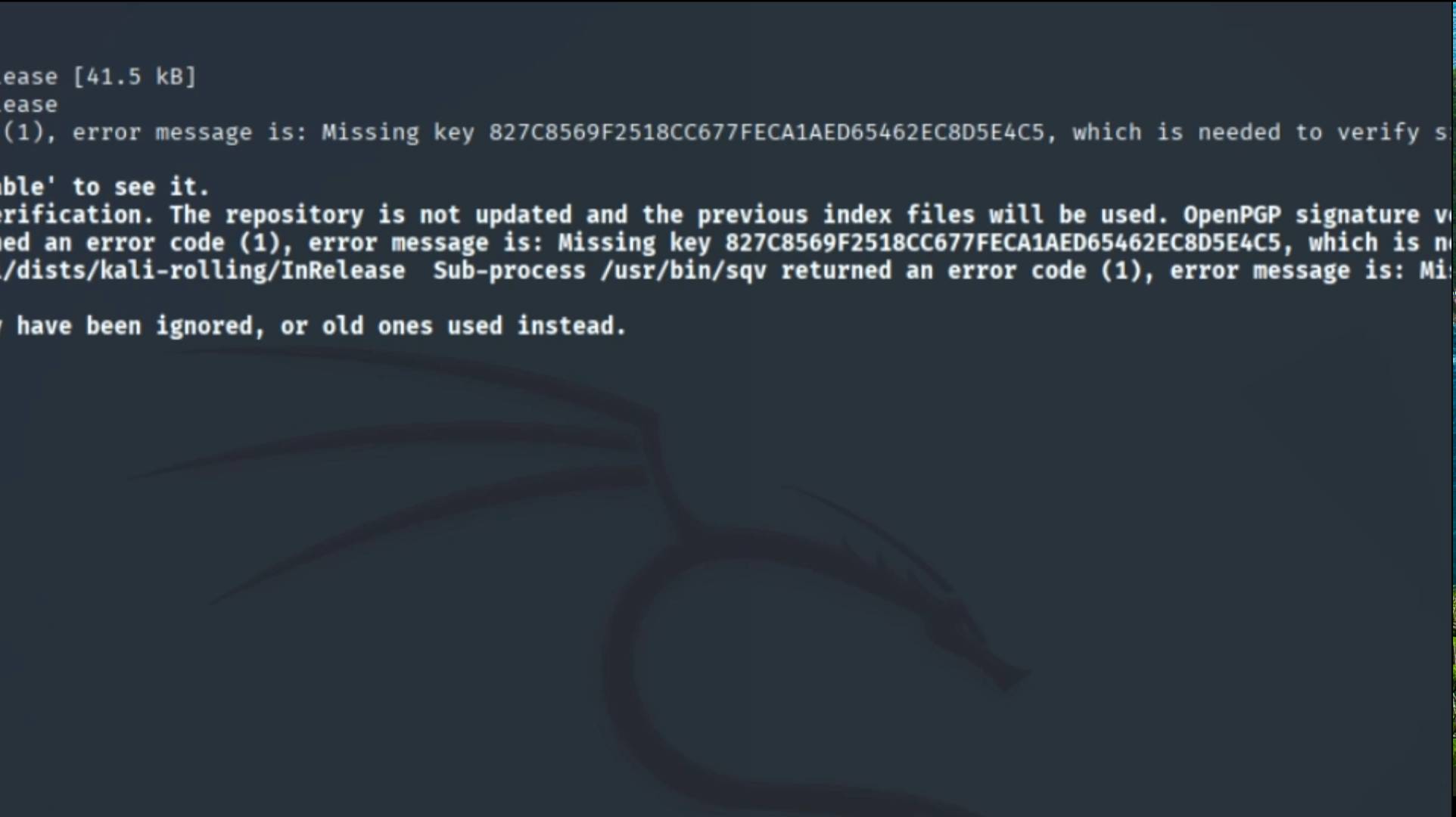 Ошибка обновлений Missing Key Кали Линукс. смотреть онлайн
