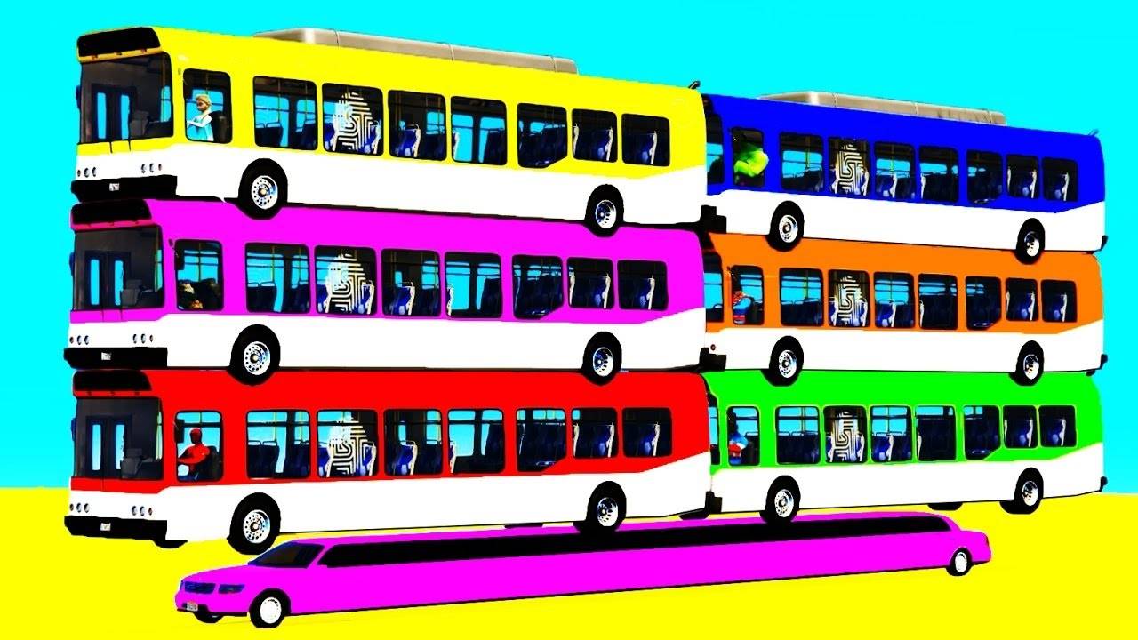 Цветные Автобусы Бульдозеры и Лимузин Мультики про Машинки и Супергерои Учим Цвета для Детей