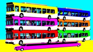 Цветные Автобусы Бульдозеры и Лимузин Мультики про Машинки и Супергерои Учим Цвета для Детей