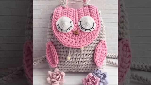 Рюкзак сова, крючком. Из трикотажной пряжи. смотреть онлайн