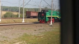 День железнодорожника 3.08.2014 в Щербинке. Едем параллельно с паровозом П36-0120.