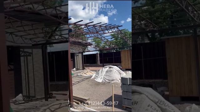 Двускатный навес из поликарбоната смотреть онлайн